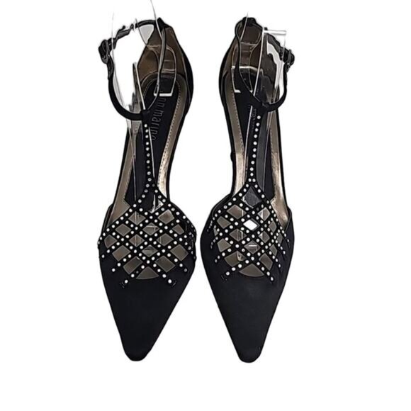 Ann Marino Crystal Trim Pointed Toe Black High Heel Adjustable Ankle Strap 7.5M - Picture 2 of 13